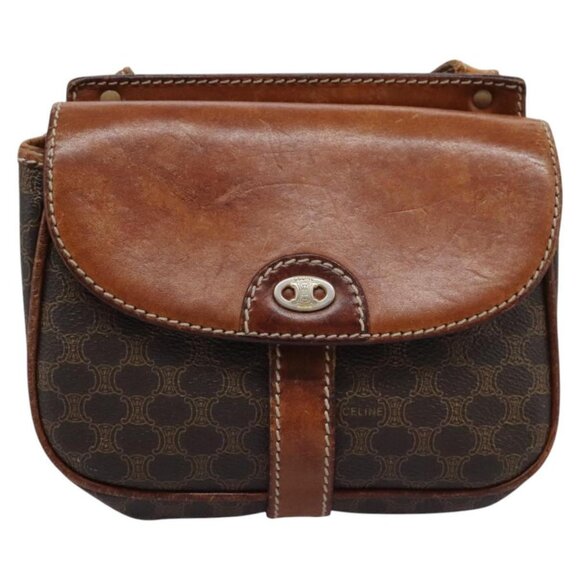 CELINE Macadam Canvas Shoulder Bag PVC Leather Brown - Picture 11 of 16